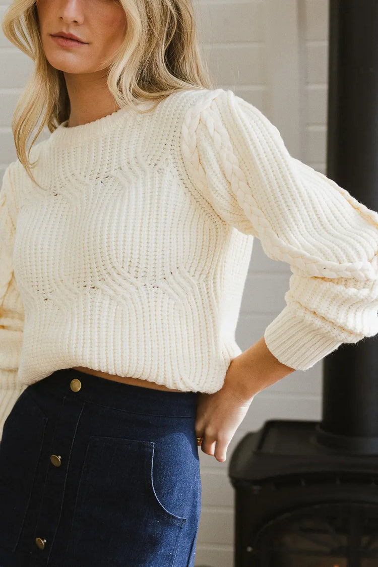 cozy cable knit sweater in ivory