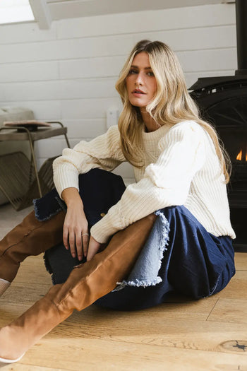 ivory long sleeve cable knit top 