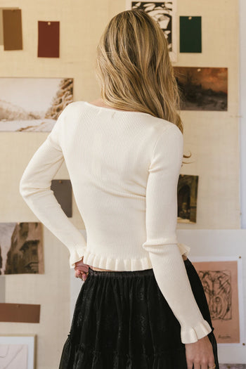 Knit ribbed top in cream 