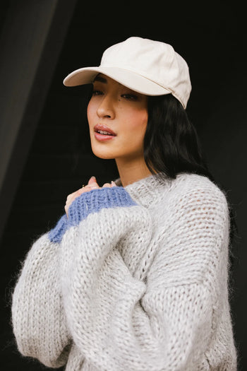 Blue color cuff sleeves sweater in grey 