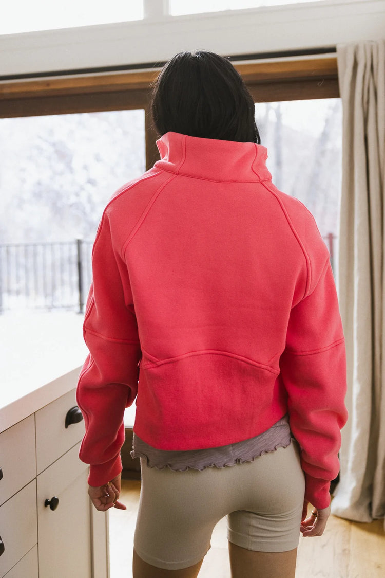Non stretchy half zip sweater in coral 