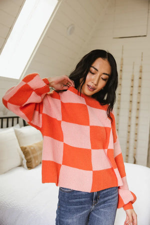 Morgan Checkered Sweater in Orange
