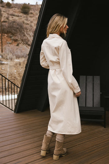 Long sleeves denim dress in cream 