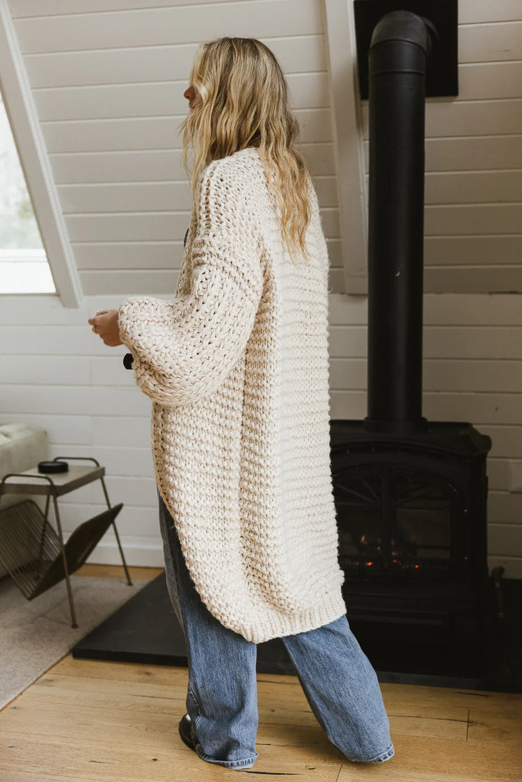 Cable knit long cardigan in cream 