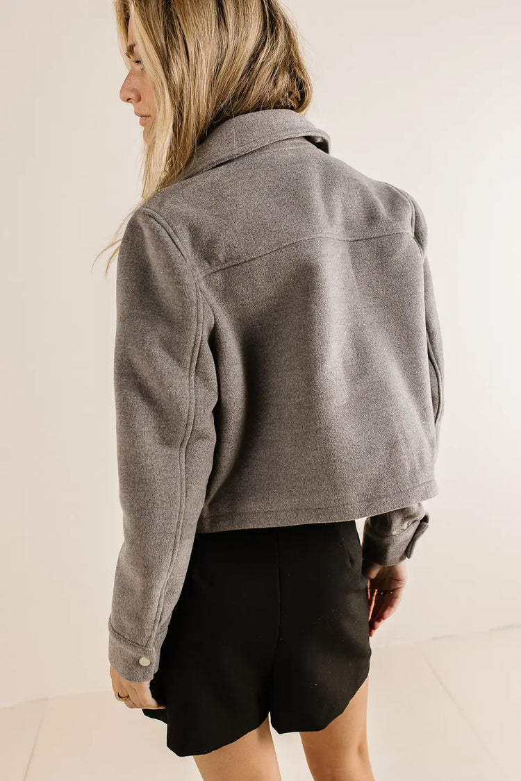 Cropped style wool jacket in grey 