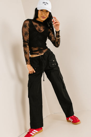 black cargo pants with tie 