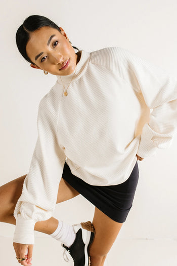 Mock neck textured top in cream 