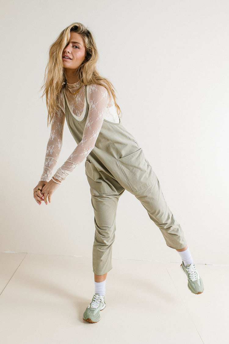 onsie in sage with pockets