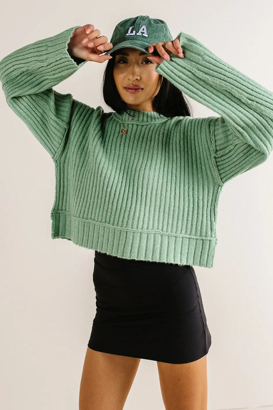 Long sleeves ribbed sweater in sage 