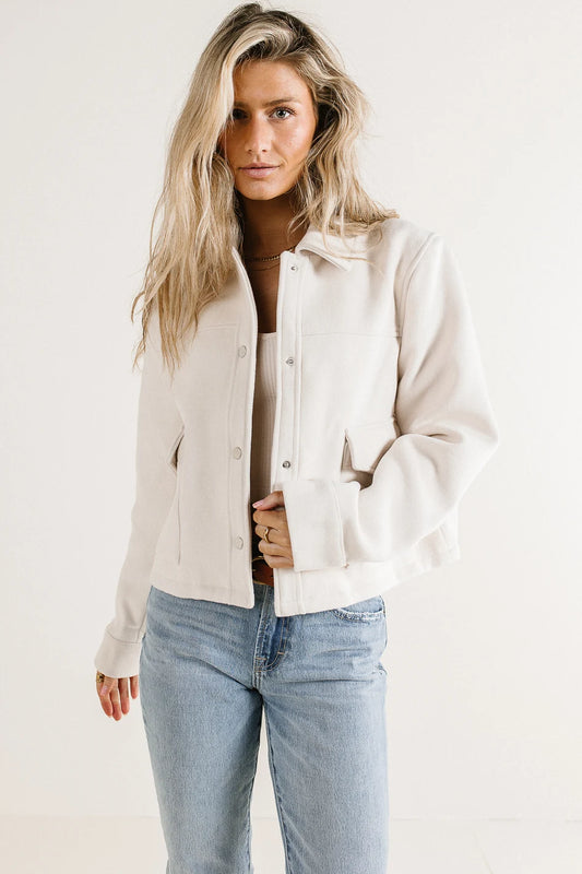 Button up wool blend jacket in cream 