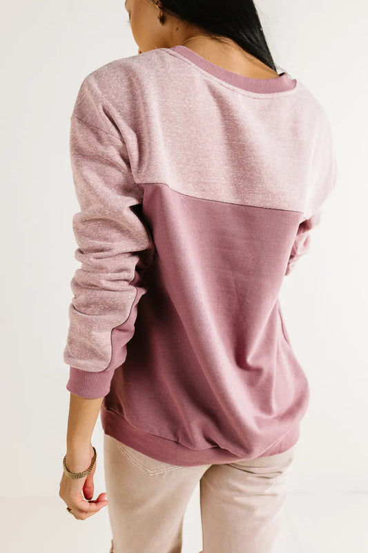 Long sleeves colorblock sweatshirt in mauve 