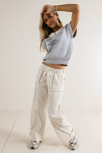 white cargo pants with tie