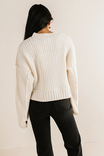 Ribbed hem sweater in cream