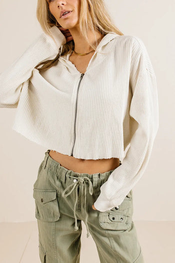 Zip up hoodie in cream 