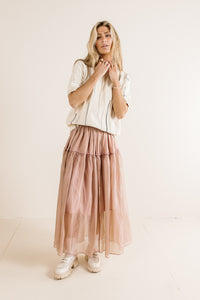 pink tulle tiered maxi skirt