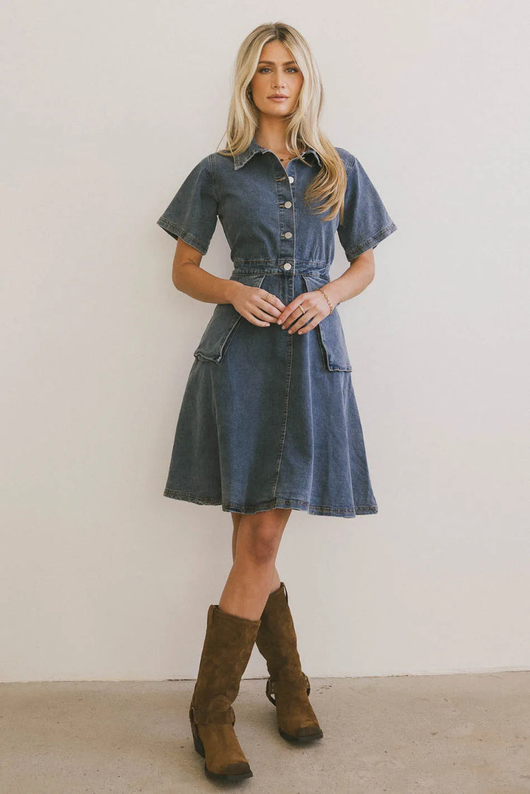 Mini denim dress in medium wash 