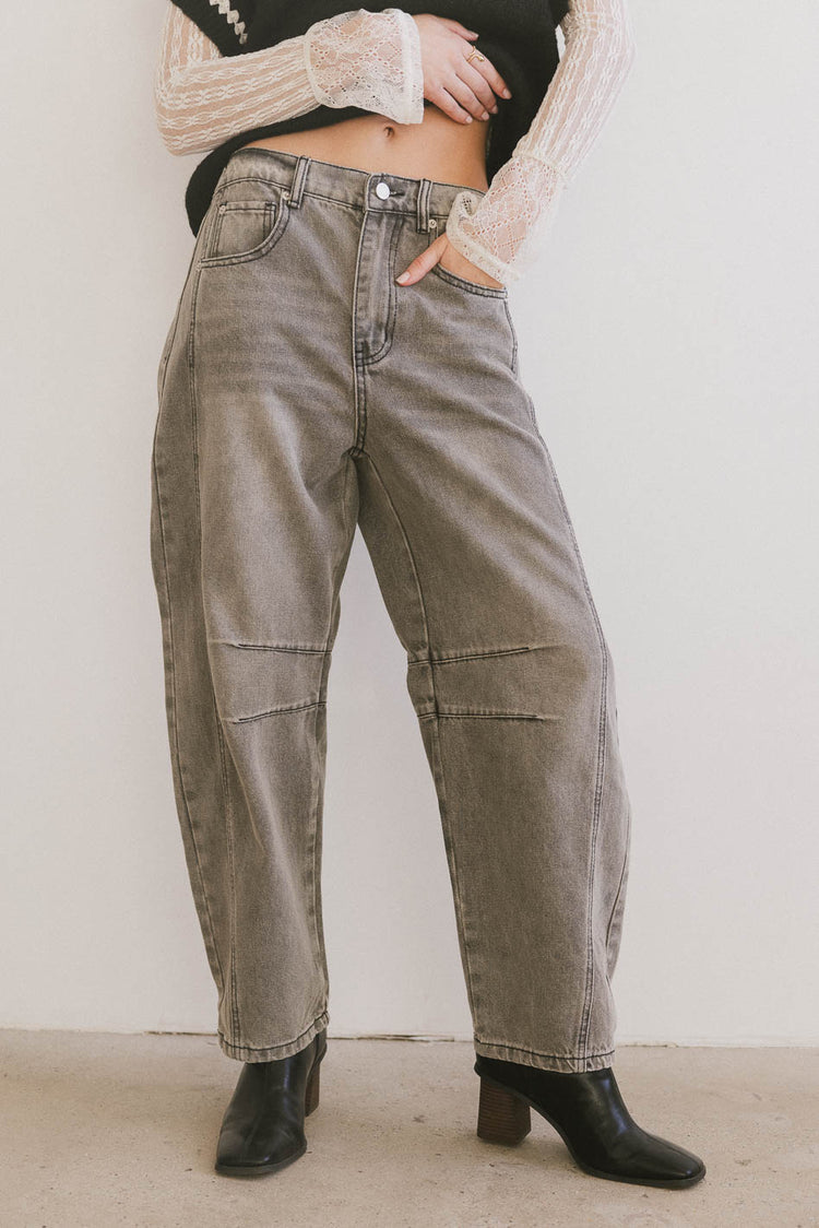 washed grey denim barrel jeans