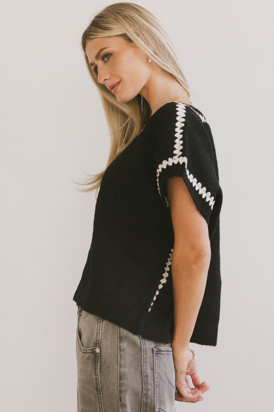black short sleeve knit vest