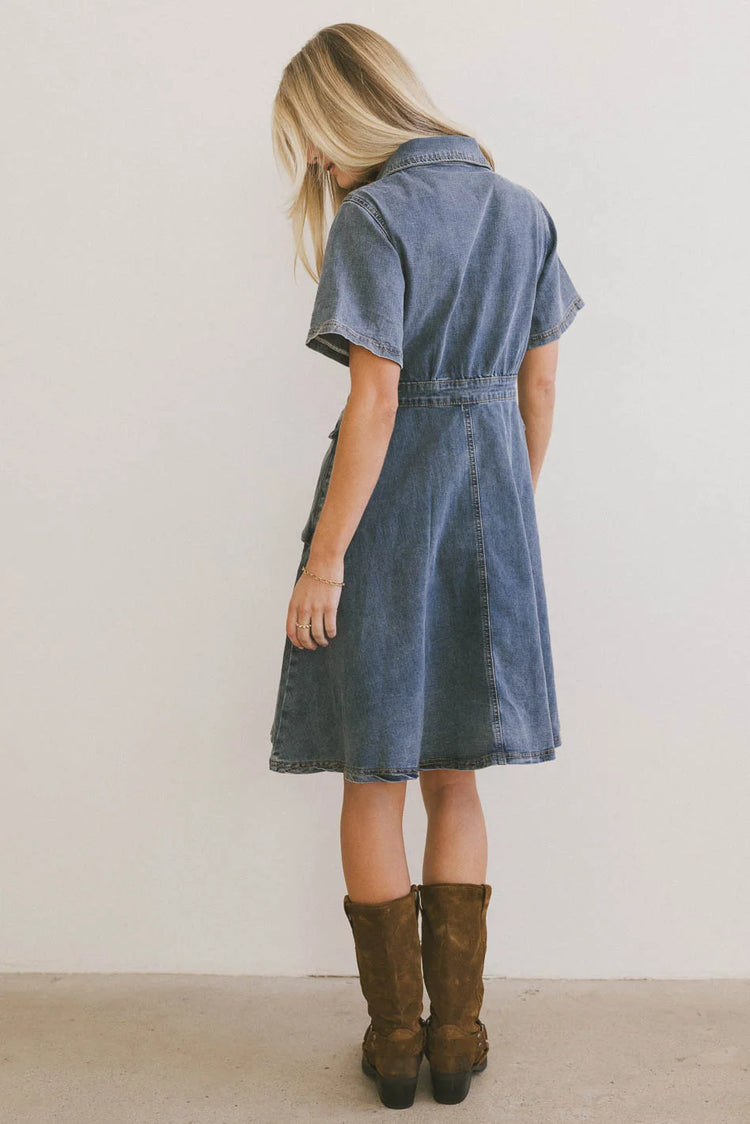 Plain color denim dress on medium wash 