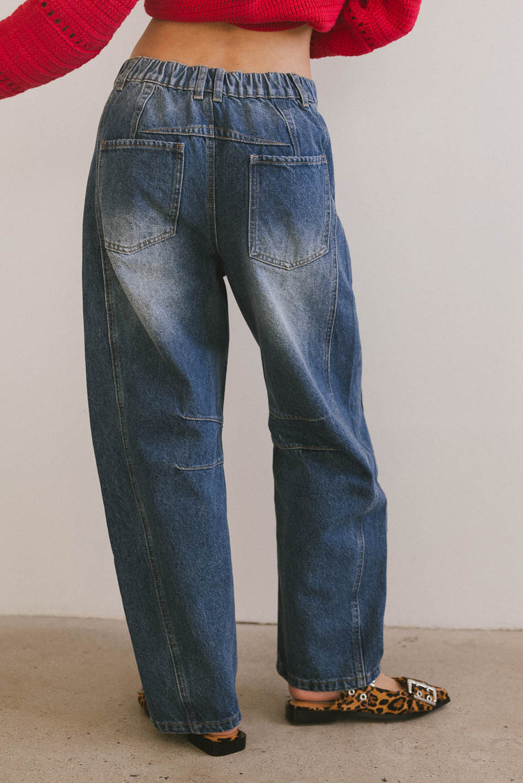 barrel denim jeans in dark wash