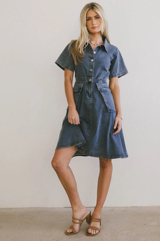 Front button up dress in medium wash 