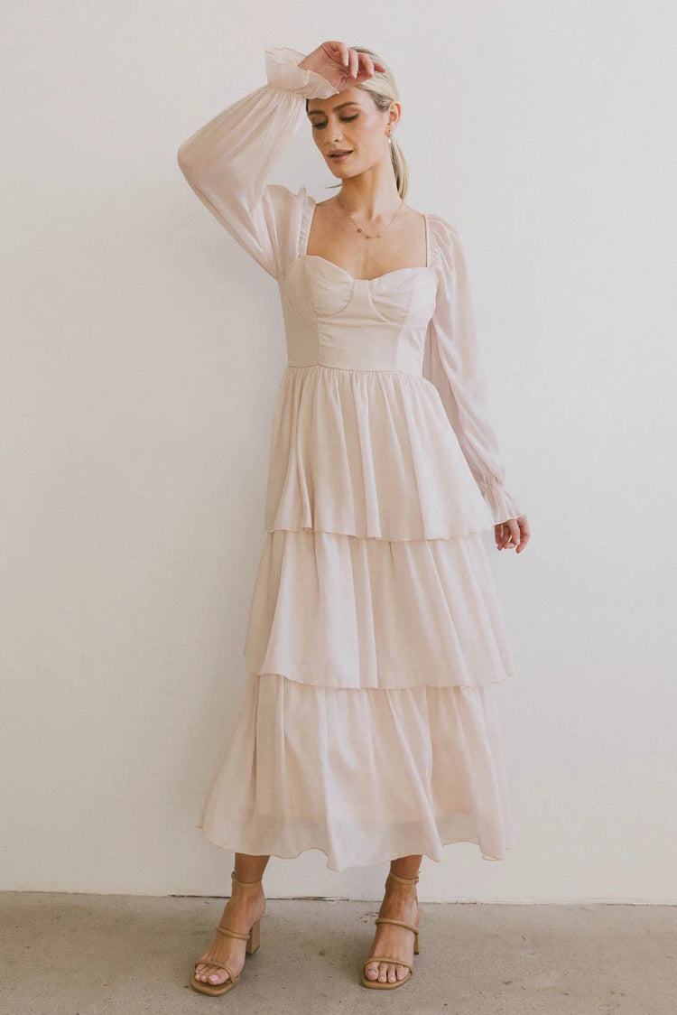 Woven dress in champagne 