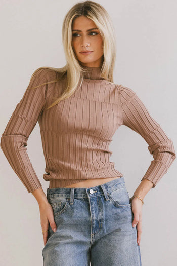 Mock neck top in brown 