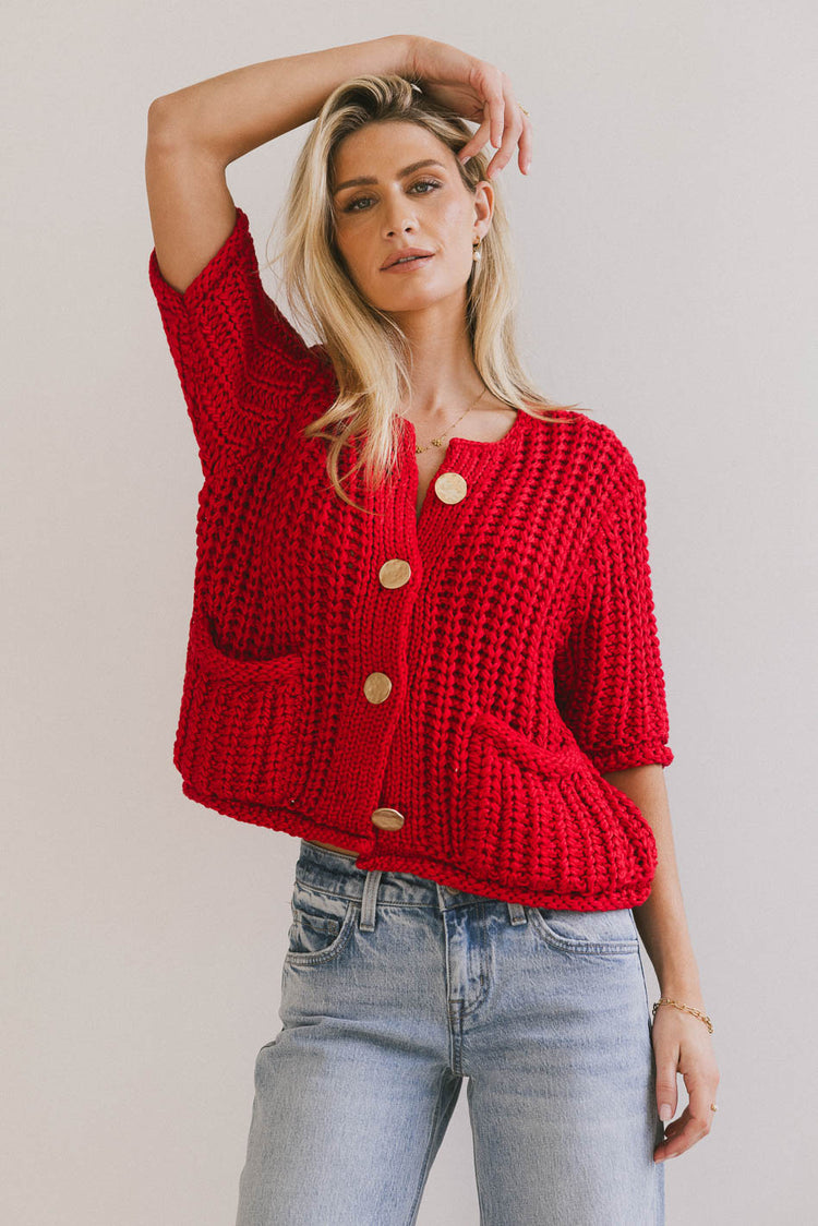 Knit Cardigan in Red