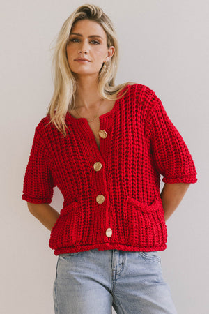 Brenda Knit Cardigan in Red