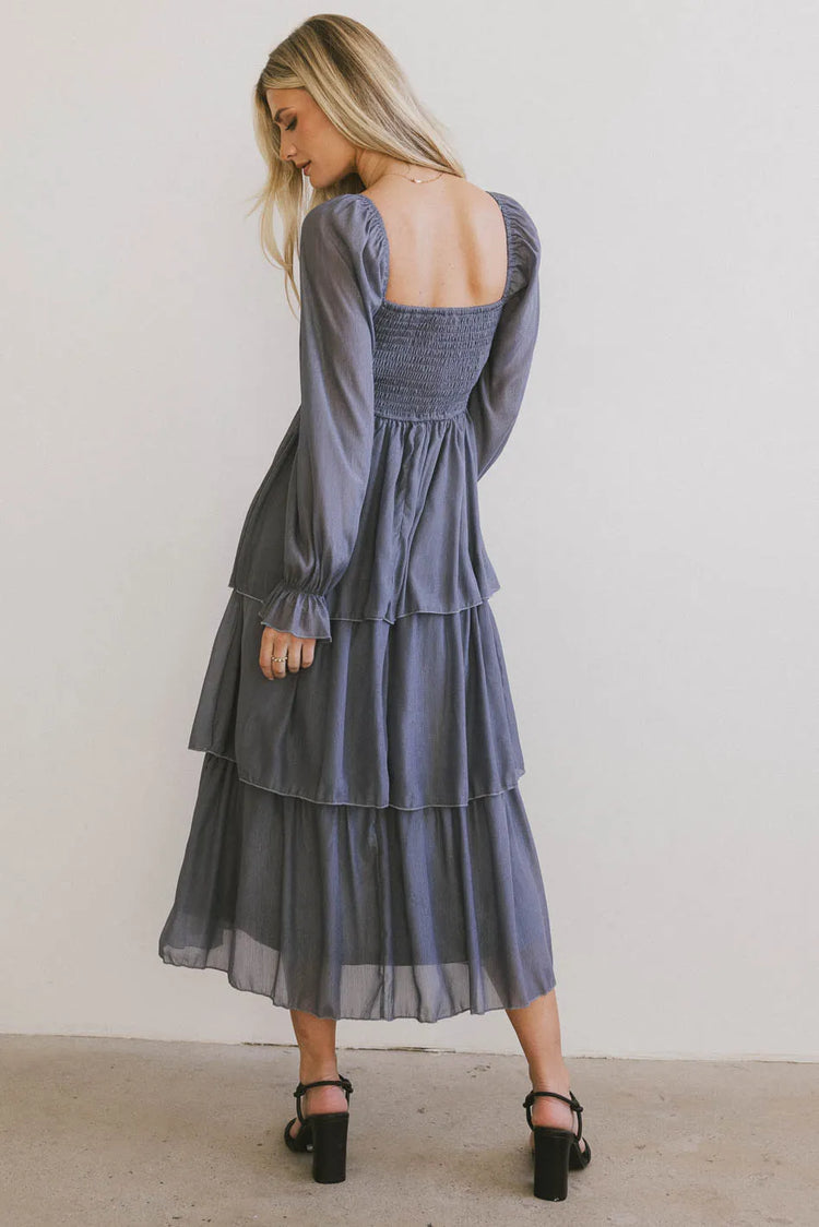 Elastic back dress in slate blue 