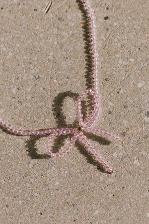 Beaded Bow Choker in Pink