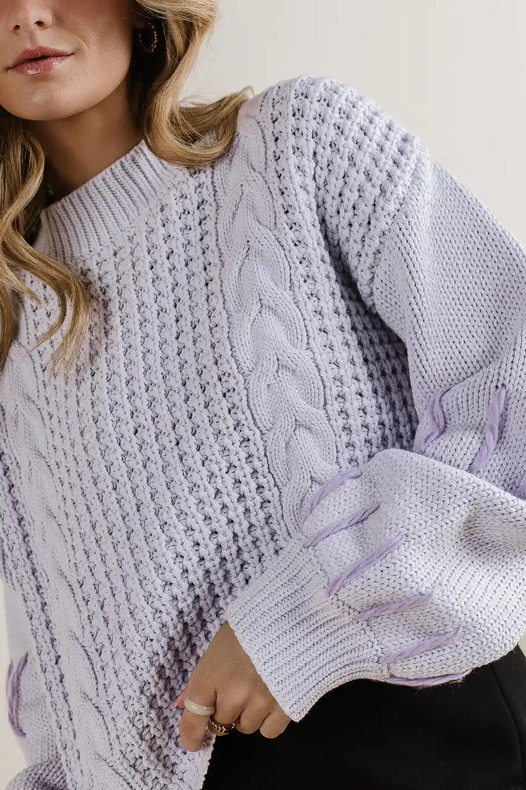 Front braided sweater in lavender 