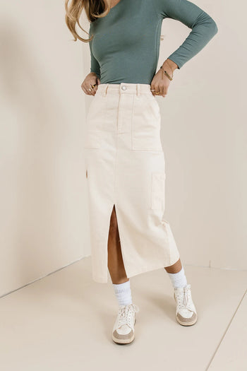 Front Open slit cargo skirt in cream  