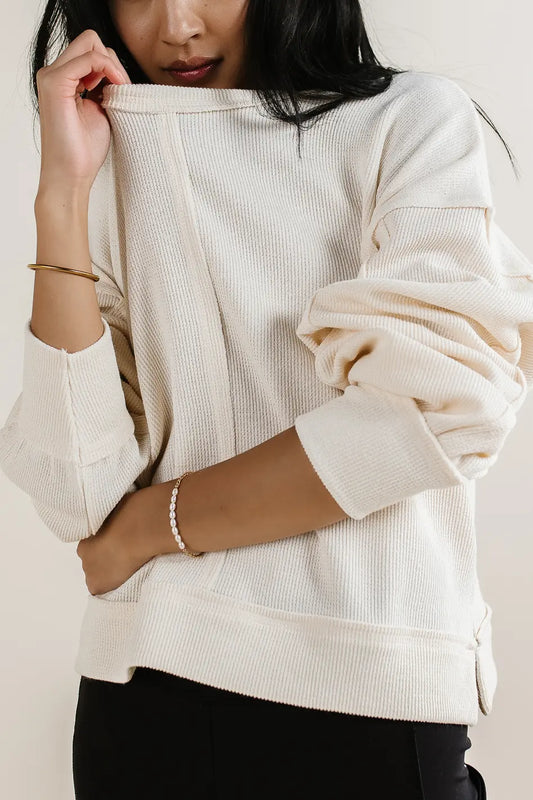 Waffle knit top in cream 