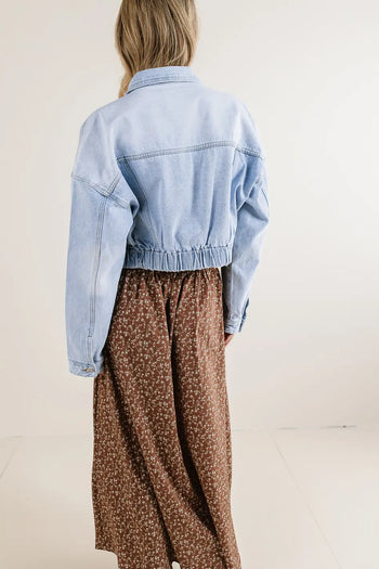 Elastic hem cropped denim jacket in light wash 