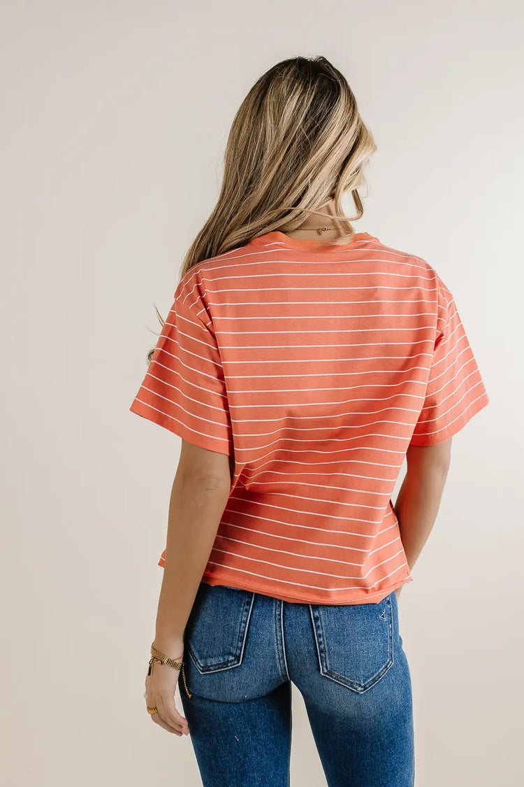 Knit striped top in salmon 