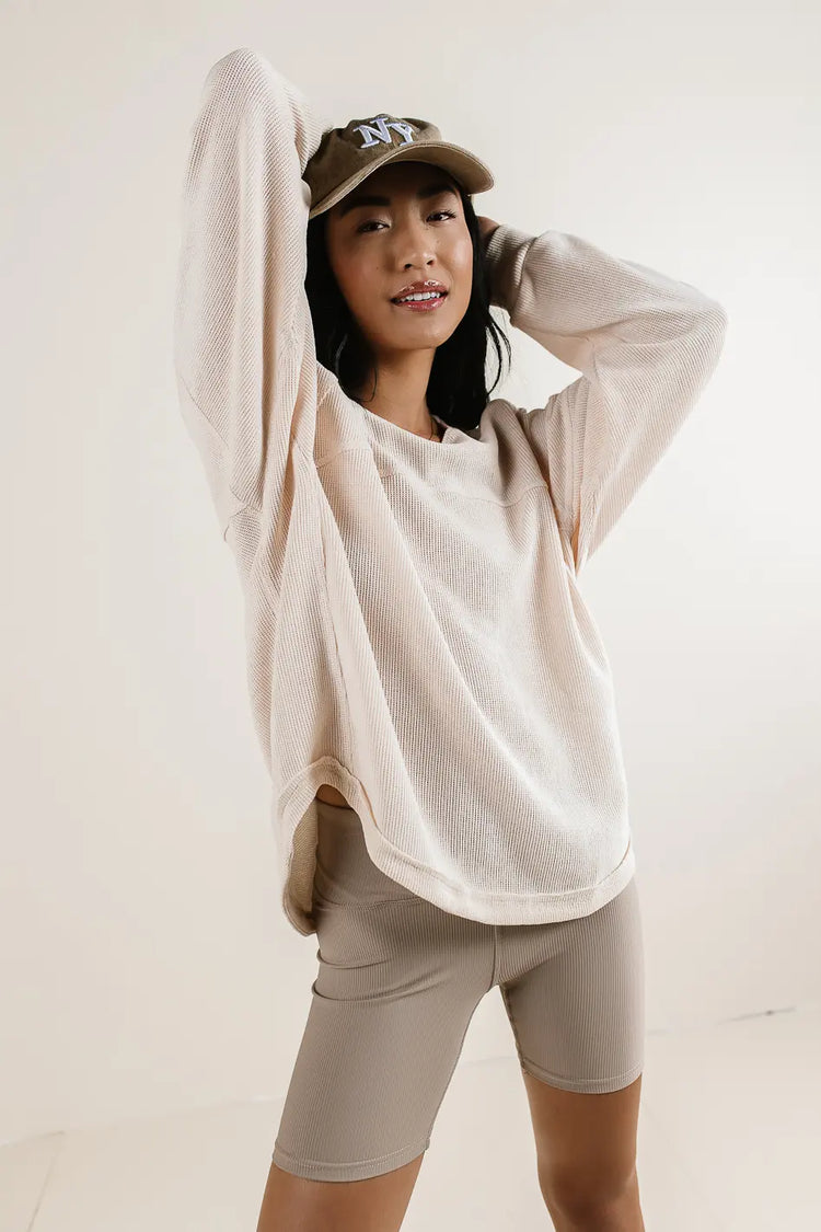Long sleeves knit top in cream 