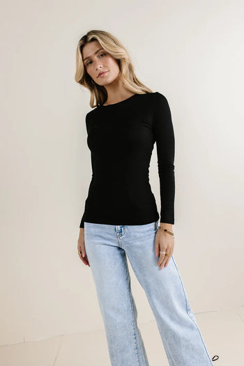 Ribbed basic top in black 