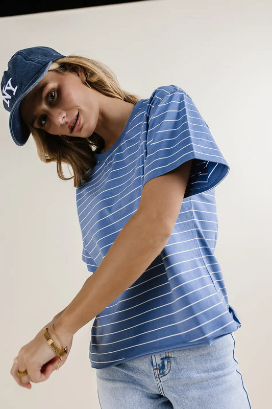 Short sleeves striped top in blue 