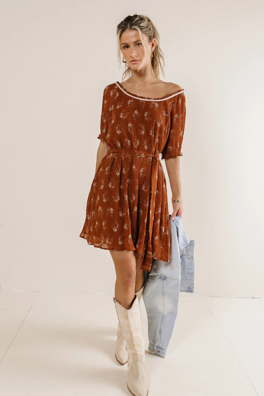 Floral dress in rust 