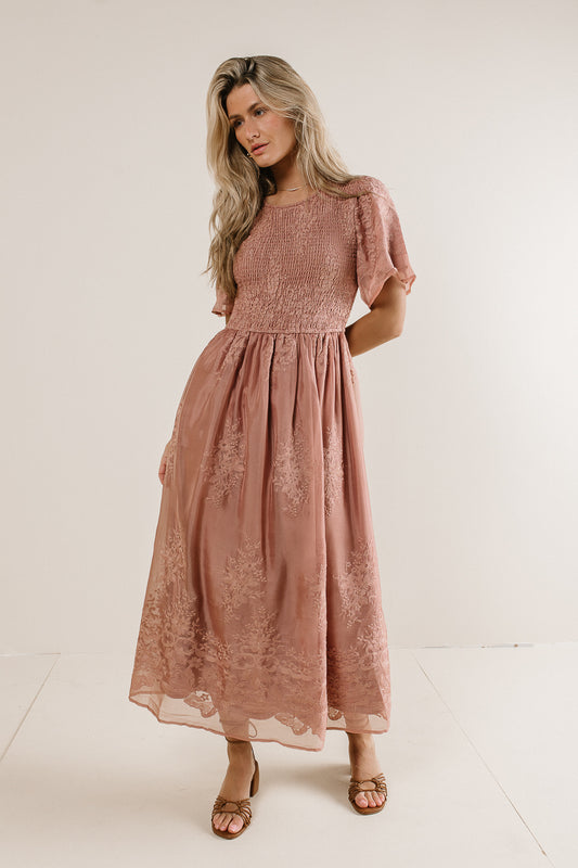 lace embroidered midi dress