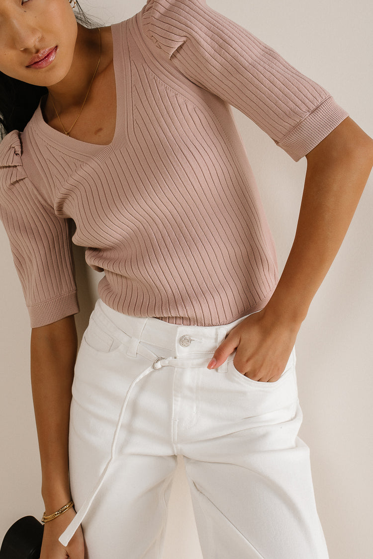 ribbed 3/4 puff sleeve top