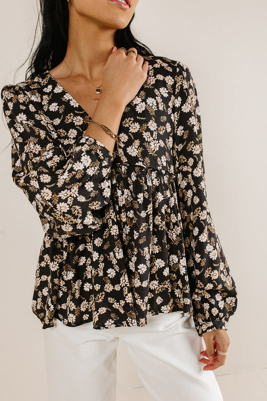 printed long sleeve floral blouse