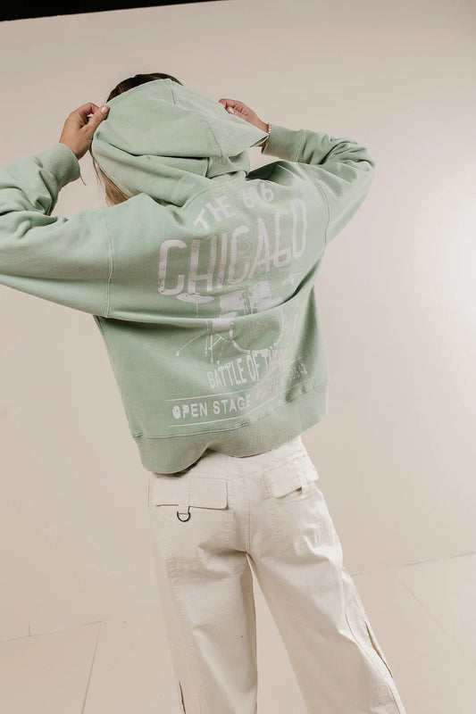 Back graphic detailed hoodie in sage 