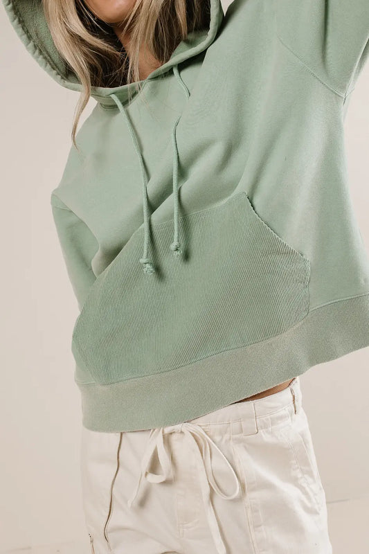 Front pocket graphic hoodie in sage 