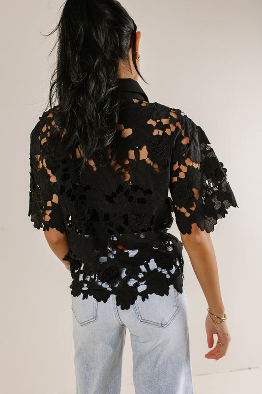 lace detail blouse in black