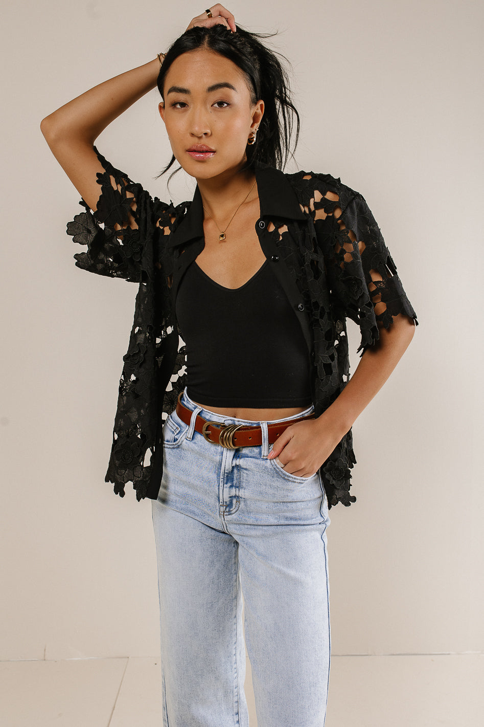 Floral Lace Button Up in Black | böhme