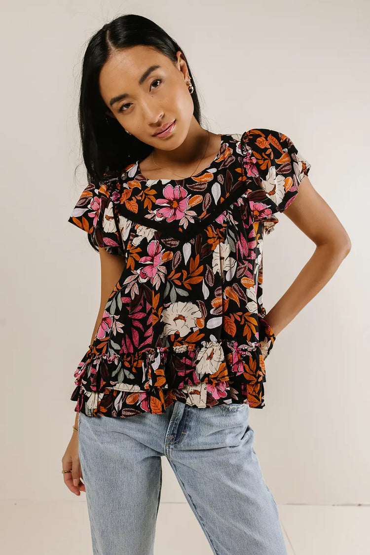 Short sleeves floral blouse 