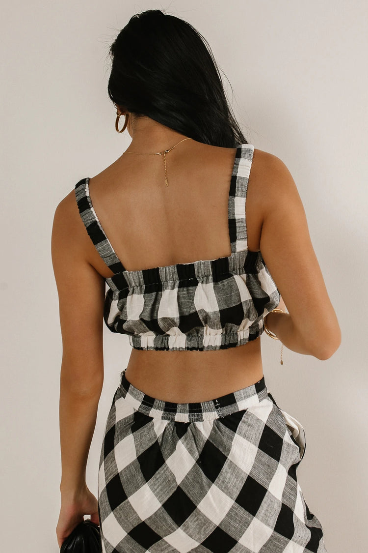 Two straps plaid crop top in black 