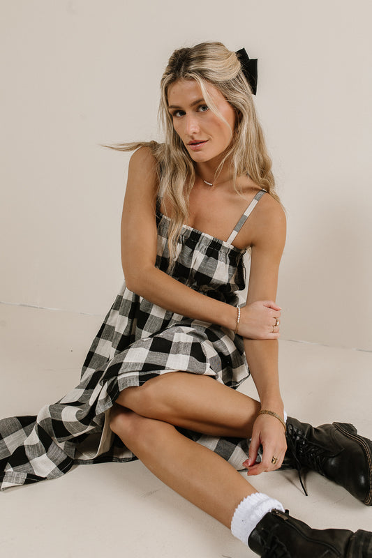 checker dress with adjustable straps